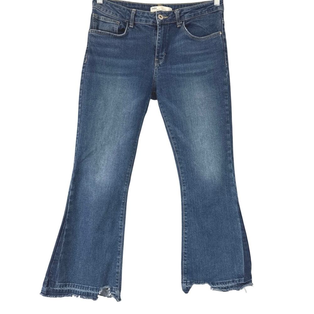 Zara Z1975 Denim Jeans Size 8 Cropped Flare Raw Hem